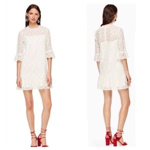 KATE SPADE Lace Flounce Shift Dress White Size 14